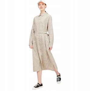Ines De La Fressange Uniqlo Line Blend Long Sleeve Shirt Dress XL Windowpane NWT
